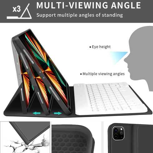 KENKE Keyboard Case for iPad Pro 11 Inch, Detachable Wireless Bluetooth Keyboard with Pencil Holder, Black