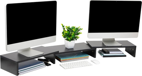 Mind Reader Dual Monitor Stand, Height Adjustable Desktop Organizer, Laptop Riser, 51.25" L x 9.25" W x 4.75" H, Black