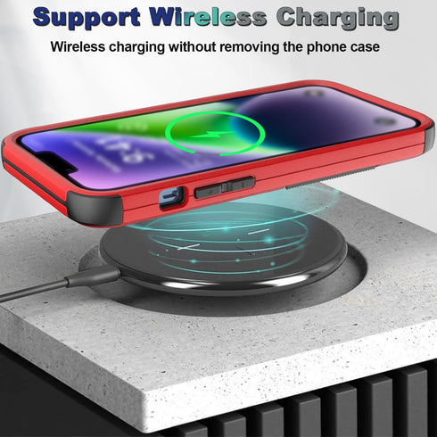 iPhone 13 & 14 Case, 10 Ft Military Shockproof, Non-Slip, with 2 Tempered Glass Protectors, 6.1" (Red/Black)