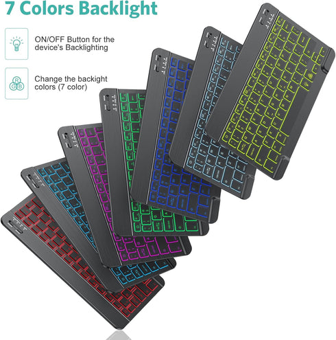 TECURS Bluetooth Keyboard and Mouse Combo for iPad - Rechargeable Wireless Keyboard & Mouse with 7-Color Backlit Compatible with iPad 10th/9th/8th Gen, iPad Pro/Air/Mini, iPhone15/14/13 Pro, Black