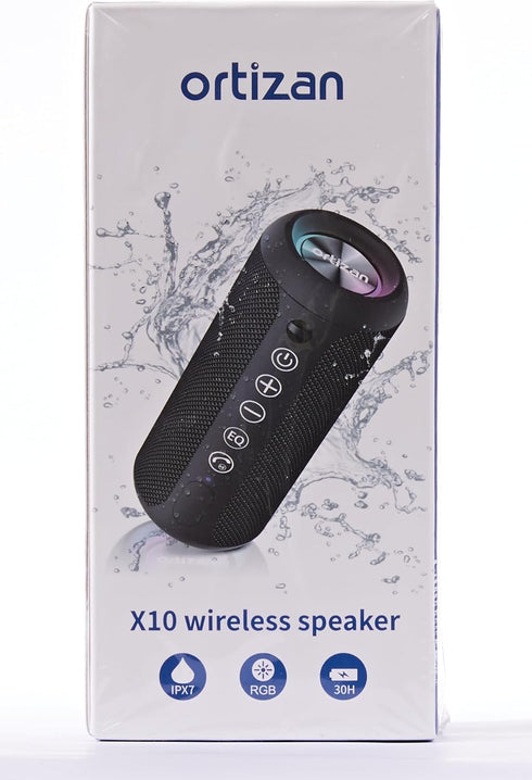 Ortizan Portable Bluetooth Speaker - IPX7 Waterproof with 24W Loud Stereo Sound, RGB Lights, 30H Playtime