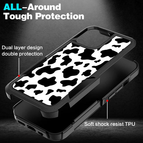 Designed for iPhone 11 Case, Heavy-Duty Slim Shockproof Protective Case for Women Girls, Cute Cow Print 6.1 Inch