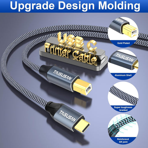10ft USB C to USB B Printer Cable - Versatile Connectivity