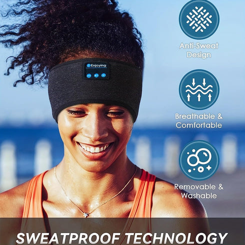 Wireless Bluetooth Sports Headband Headphones, Ultra-Thin HD Stereo for Sleeping, Workout, Meditation, Black