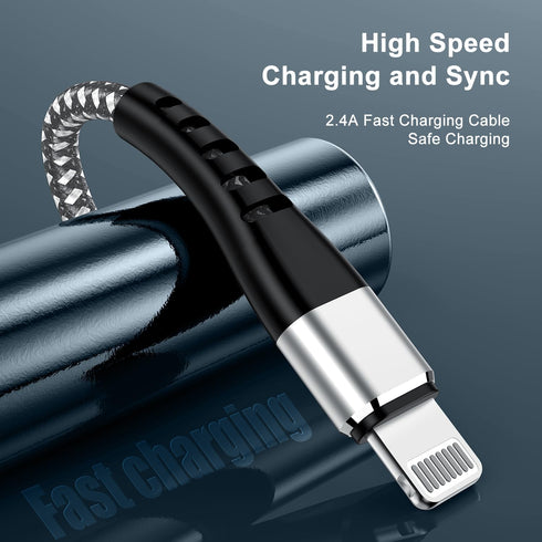 Essri 2Pack 10FT iPhone Charger Cord, Nylon Braided Charging Cable Compatible with iPhone 14/13/12/11, Gray