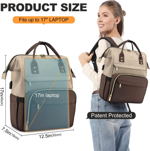 LOVEVOOK Laptop Backpack for Women - Fashion Travel Computer Bag with USB Port, Fits 17-Inch Laptop, Light
