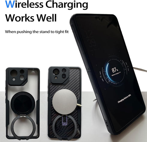 ASUS ROG Phone 8/8 Pro (2024) Magnetic Stand Case, 360 Rotatable Ring Kickstand, No-Yellowing Crystal Clear Anti-Slip