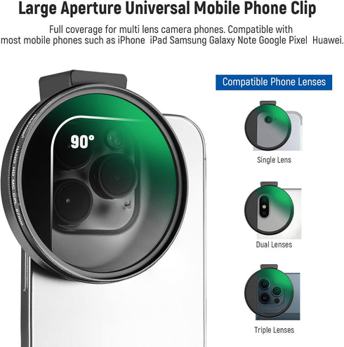NEEWER 67mm CPL Filter for Phone, Camera Lens Polarizing Filter with Metal Cold Shoe Clip for iPhone and Samsung
