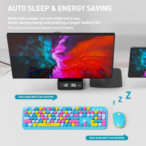 FOPETT V2030 Wireless Keyboard and Mouse Combo, 2.4 GHz Wireless, Full-Sized Keyboard with Optical Mouse for PC, Laptop
