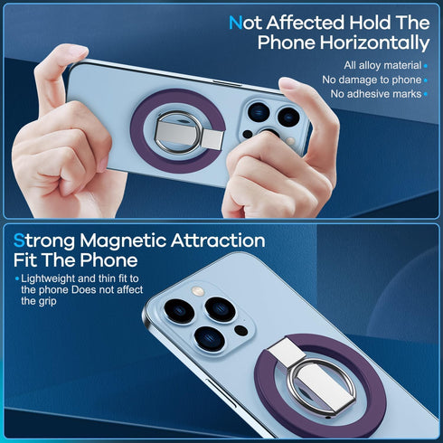 KCA_S3 360 15 16 17 S24 Purple Phone Ring Holder Case Compatible Magnetic Grip Rotation iPhone Pro Max Samsung Galaxy