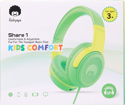 rockpapa Share 1 Kids Headphones Wired with Microphone & Share Port, 85dB/94dB Volume Limited, Cute Foldable