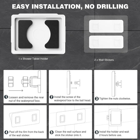MoKo Shower Tablet Holder, Waterproof iPad Holder for Devices Up to 11", 360° Rotation Wall Mount