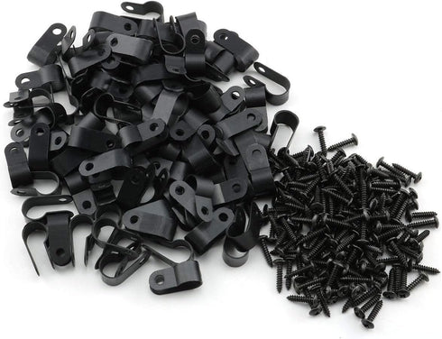 heyous 100pcs R-Type Cable Clamp - 1/2 inch (13.2mm) Nylon Wire Hose Fastener with Mounting Screw, Black
