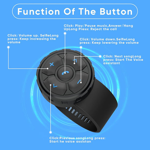 Bluetooth Helmet Earphone Remote, Controls Music, Voice Assistants, Calls, Long Battery Life, Waterproof