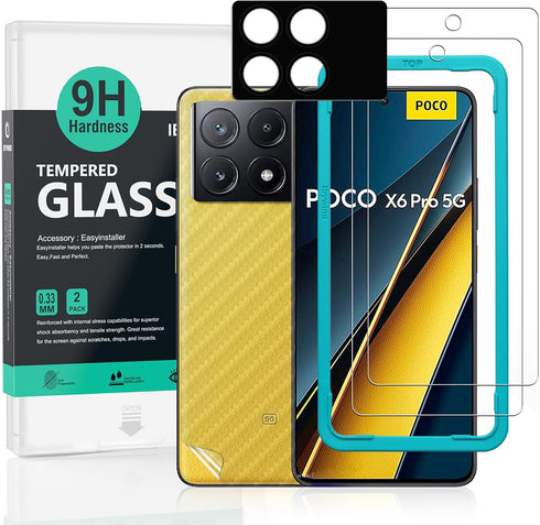 Ibywind 2 Pack Screen Protector for Xiaomi Poco X6 Pro 5G - 6.67", 9H Hardness Tempered Glass with Camera Lens Protector