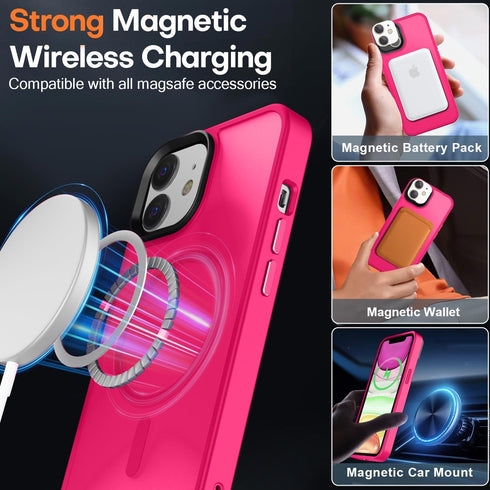 Hot Pink iPhone 11 Case: Shockproof, 13FT Drop Resistant, Translucent Matte, Strong Magnetic, Compatible with MagSafe.
