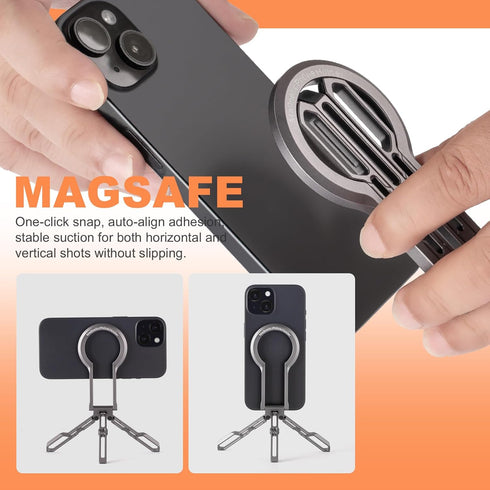 WUXINDS 17/16/15/14/13/12 Magnetic Phone Tripod Stand, Aluminium Alloy Strong Magnet Quick Mount Foldable Mini Tripod
