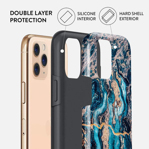 BURGA Hybrid 2-Layer Hard Shell + Silicone Phone Case for iPhone 11 PRO - Crystal Blue Teal Turquoise Marble