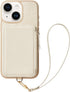 ZVE Wallet Case for iPhone 13 - Credit Card Holder, Zipper RFID Blocking Leather Case with Wrist Strap - Beige