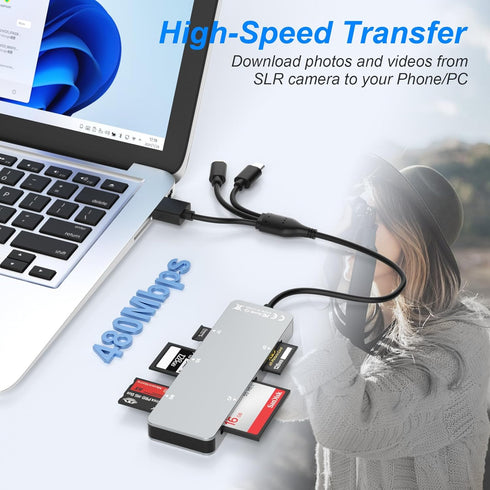 Memory Stick Pro Duo Adapter for iPhone - 5 in 1 XD/TF/MS/CF/SD Card Reader for PC/Android/Lightning Device