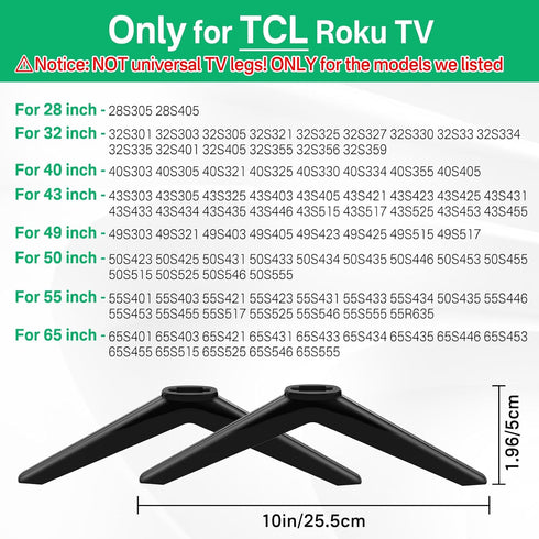 28in 32in 40in 43in 49in 50in 55in 65in Rimous TV Stand Legs for TCL Roku TV Legs Replacement Compatible with TCL Roku