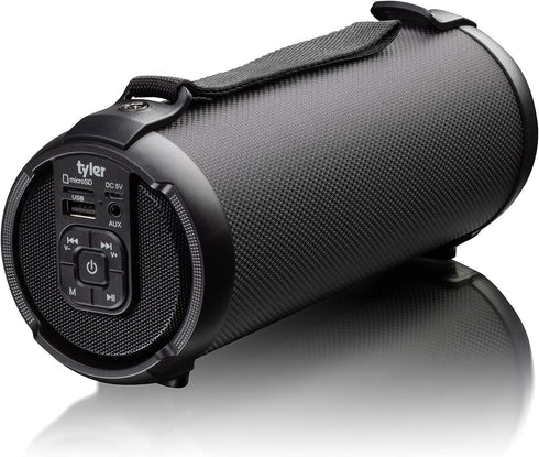 Tyler Wireless Bluetooth Speaker, Water Resistant Long Range Rechargeable Boombox with USB, MP3, Micro SD, AUX