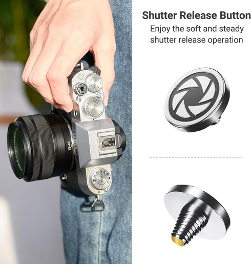 JJC Camera Soft Release Button for Fuji Fujifilm X-T5 X-T4 X-T30 II X-PRO3, Silver Aperture Pattern