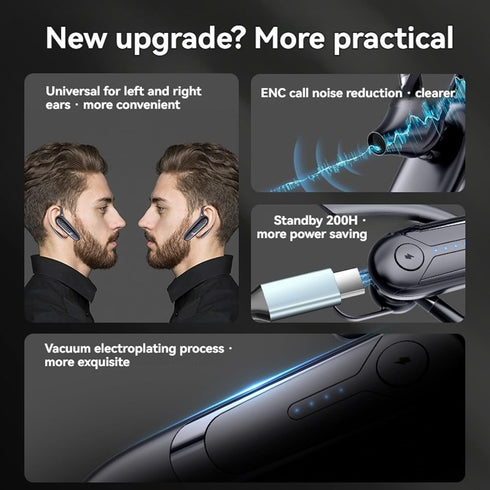 TMGADTDU Headset, 30Hrs 200 Bluetooth Single-Ear Wireless Earpiece with ENC Noise Canceling Mic, Call Time Handsfree