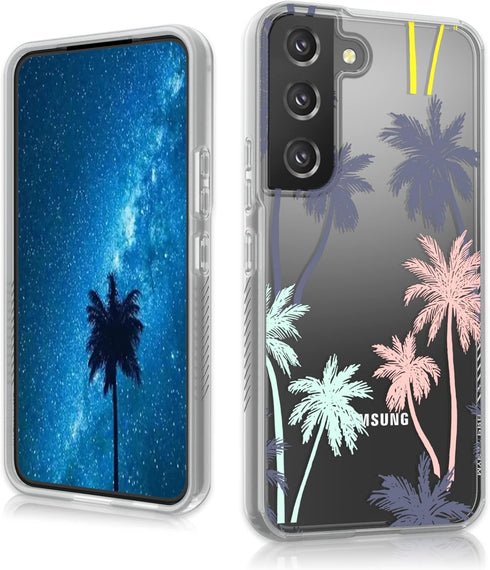 MYBAT PRO Slim Cute Clear Crystal Mood Series Case for Samsung Galaxy S22, 6.1 Inch Pastel Palms Military Grade