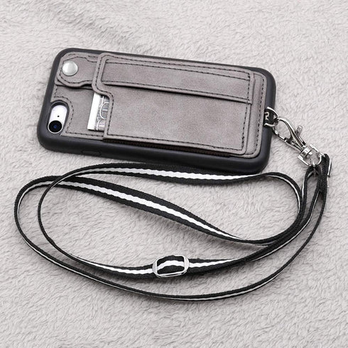 TOOVREN iPhone SE Case 2020/2022 - Phone Lanyard Neck Strap with Card Holder for iPhone 8/7 Wallet Case, Gray