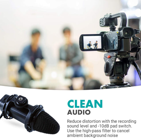 Movo VXR300 X/Y Stereo Condenser Video Microphone with -10dB Attenuation, Low-Cut Filter, Windscreen & Case for DSLR