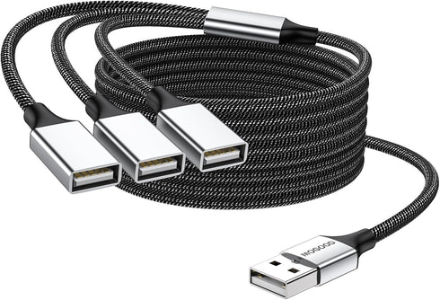 USB Splitter Y Cable 6FT, USB 1 Male to 3 Female Extension Cord Connector, USB Port Extender Hub for Mac, PC, Xbox