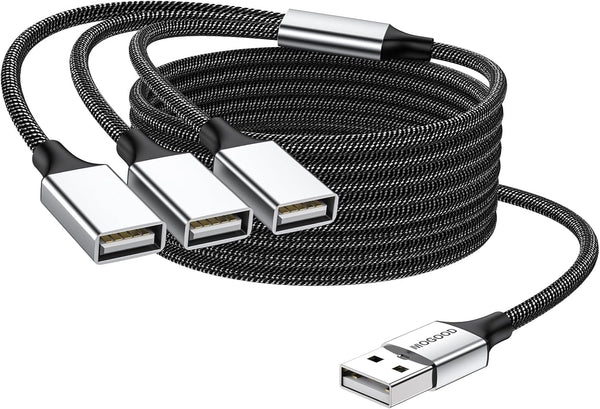 USB Splitter Y Cable 6FT, USB 1 Male to 3 Female Extension Cord Connector, USB Port Extender Hub for Mac, PC, Xbox