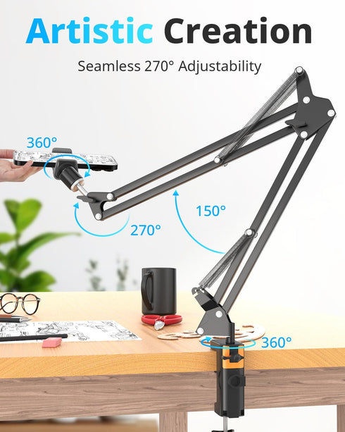 UBeesize Overhead Phone Mount Flexible Webcam Arm with Phone Holder and Ball Head for Live Streaming & Photography