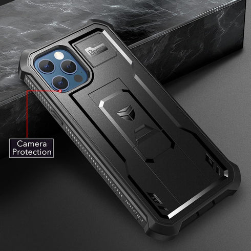 Dexnor for iPhone 12 Pro Max Case, Heavy Duty Military Grade Protection, Built-in Screen Protector, Kickstand, Dark