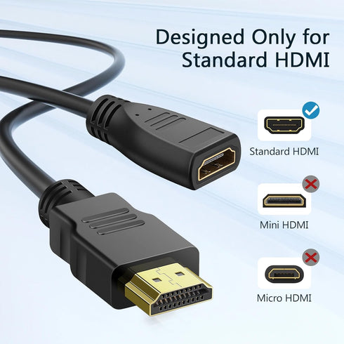 HDMI Extension Cable 1 Feet, 2 Pack High Speed HDMI Male to Female Adapter Cable, 1080P for HDTV, Monitor, PC, Projector