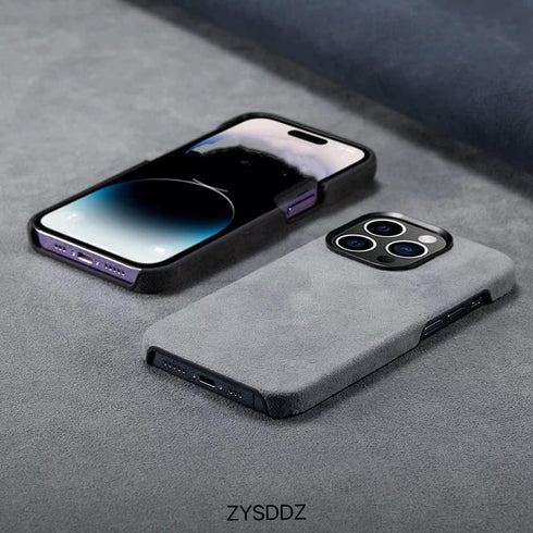 Alcantara Apple iPhone 13 Series Phone Case - Handmade Half Wrap Suede Fabric, Wireless Charging Compatible