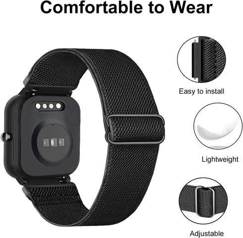2 Pack Stretchy Nylon Watch Bands Compatible with Mindrose H80 1.47 inch Smart Watch,Loop Soft Elastic Watch Straps for Mindrose H80 Fitness Trackers IP68 for Women Men