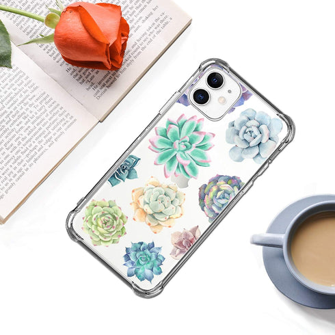 Succulent Clear Case for iPhone 11 Year 2019, Floral Back Cover, Cute Design Transparent Flexible TPU Bumper