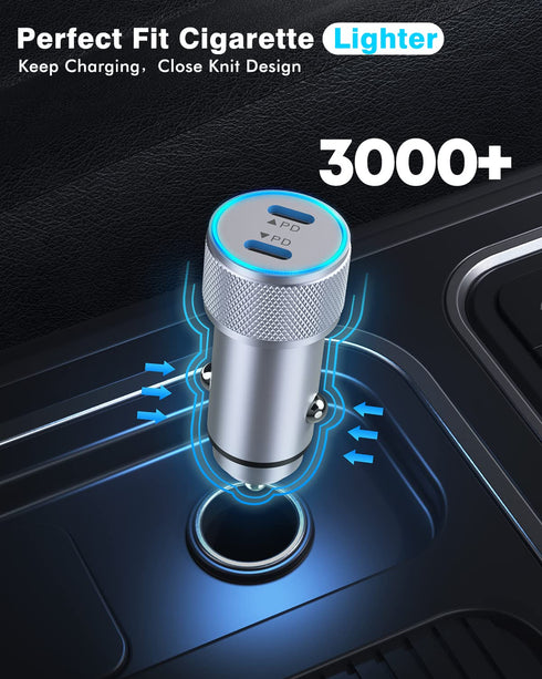iPhone Car Charger, Dual USB C Fast Charger, 40W Type C Car Fast Charger with 2 Pack 3.3ft Lightning Cable for iPhone