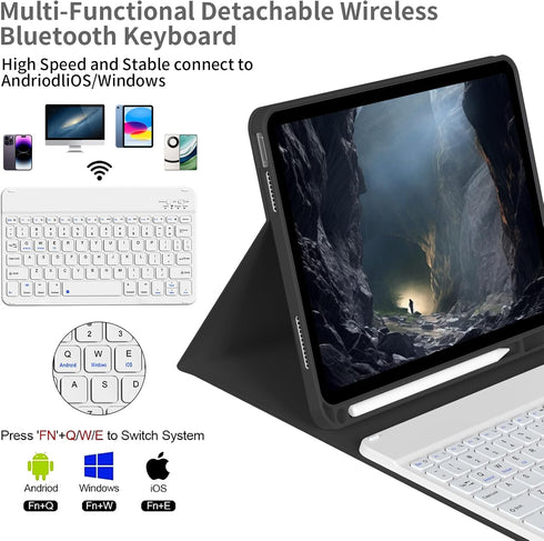 Keyboard Case for iPad 10th Generation 2022, 10.9 Inch with Pencil Holder, Magnetic Detachable Wireless Bluetooth