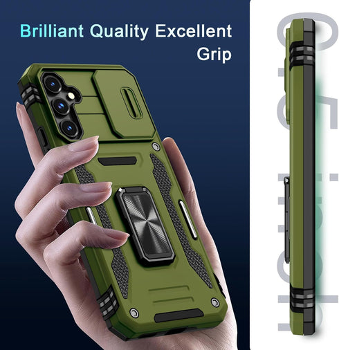 DEERLAMN Case for Samsung Galaxy S23 FE with Slide Camera Cover + Screen Protector, Olive Green Shockproof