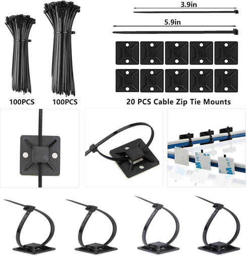 ELII 327 PCS Cable Management Kit, 4 Cable Sleeves, 65 Clips, 25 Straps, 200 Ties for Computer (Black)