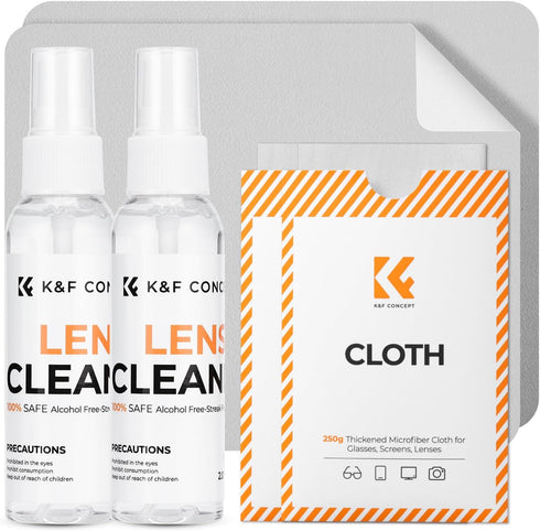 K&F CONCEPT Lens Cleaner Spray Kit | 60ML Glasses Cleaner x2 + Microfiber Cleaning