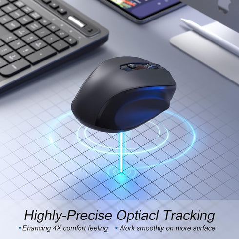 Wireless Mouse, Bluetooth 6 Button Mouse with 5 Adjustable DPI (800-2400), 18-Month Battery Life, Ergonomic for Laptop,