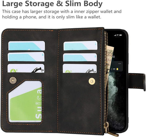 iCoverCase for iPhone 11 Pro Wallet Case with Card Holder and Wrist Strap, PU Leather Kickstand Card Slots Zipper