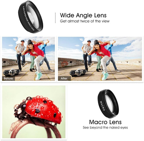 Phone Camera Lens, Professional Attachment Universal Clip on Cell Phone Photography Kit, 0.45X Wide Angle 12.5X Super