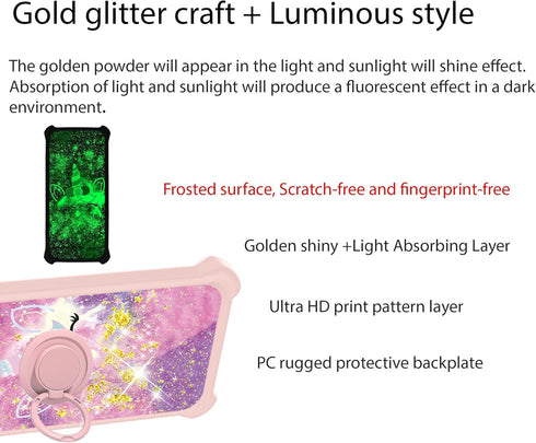 jioeuinly Gold Glitter Luminous Vortex HD62 Case with Tempered Glass Screen Protector and Ring Support