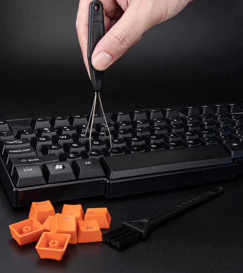 Keycap Puller, Stainless Steel Keycap Removal Tool with 2 Pcs Keyboard Cleaning Brush for Mechanical Keyboards