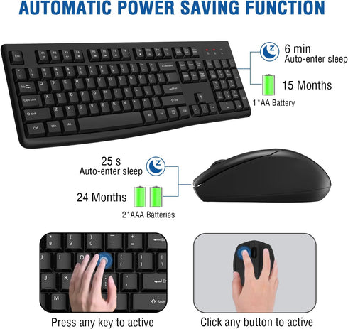 EDJO Wireless Keyboard and Mouse Combo, Full-Sized 2.4GHz USB Computer Wireless Keyboard and Optical Mouse for Windows,